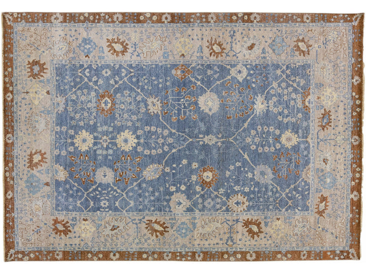 Blue Apadana's Artisan Collection Handmade Allover Designed Wool Rug