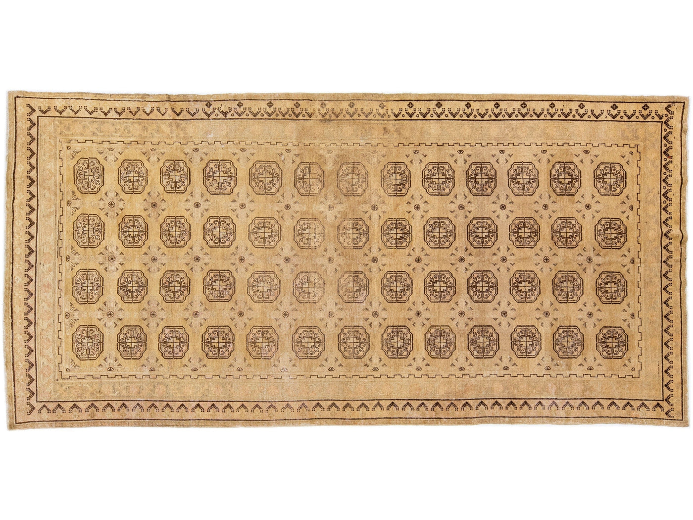 Antique Khotan Tan Handmade Geometric Pattern Wool Rug