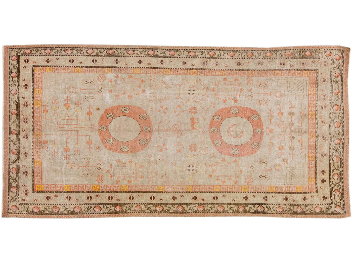 Antique Khotan Handmade Peach Persian Wool Rug With Allover Design