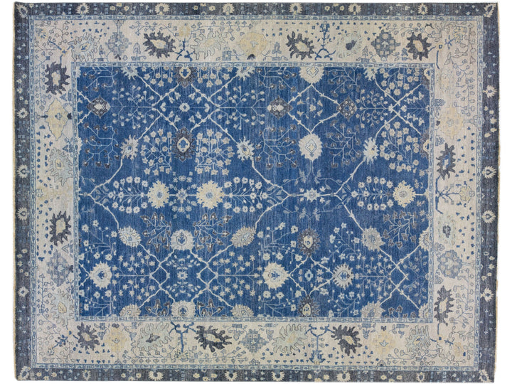 Apadana's Artisan Collection Blue Handmade Floral Indian Wool Rug