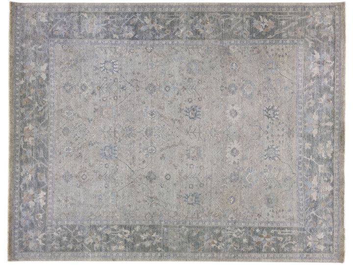 Apadana's Artisan Collection Light Gray Handmade Floral Indian Wool Rug
