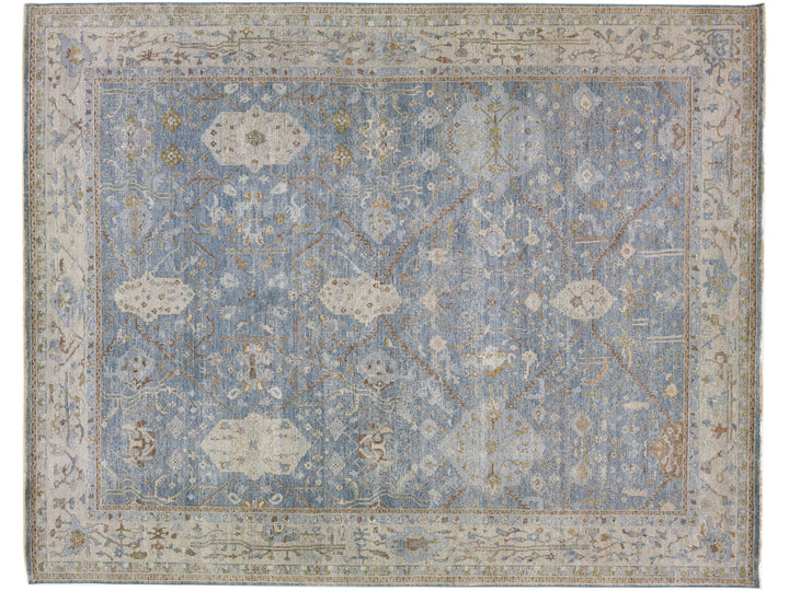 Apadana's Persian Tabriz Style Handmade Floral Blue Wool Rug