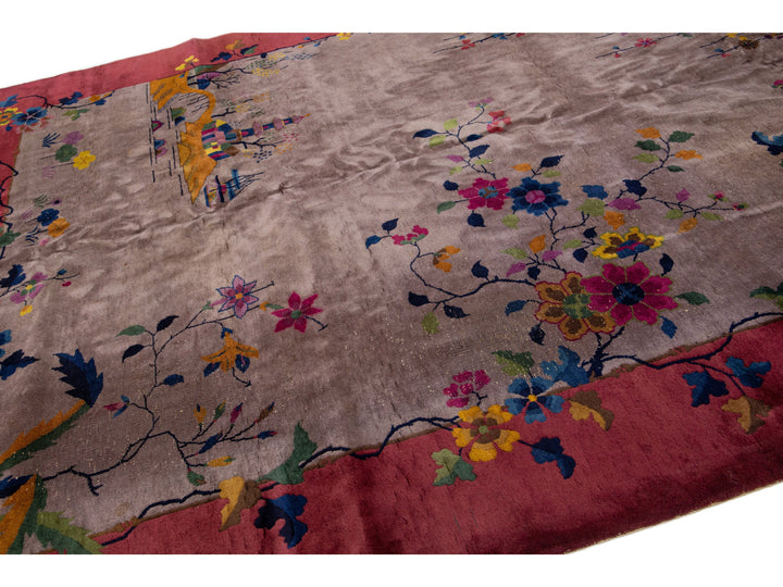 Antique Art Deco Chinese Wool Rug 9 X 12