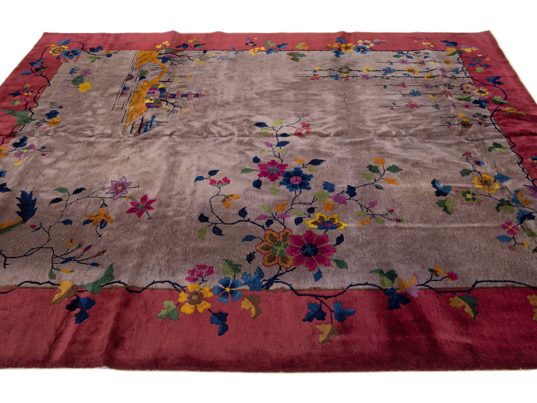 Antique Art Deco Chinese Wool Rug 9 X 12