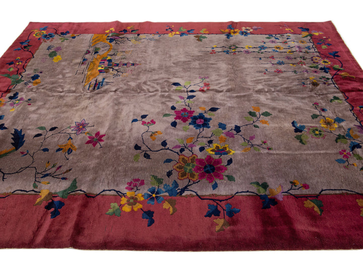 Antique Art Deco Chinese Wool Rug 9 X 12