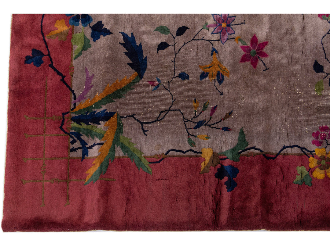 Antique Art Deco Chinese Wool Rug 9 X 12