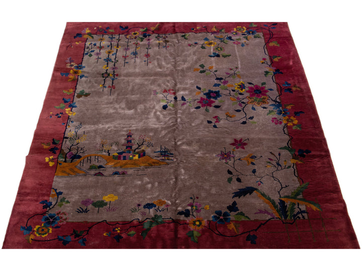 Antique Art Deco Chinese Wool Rug 9 X 12