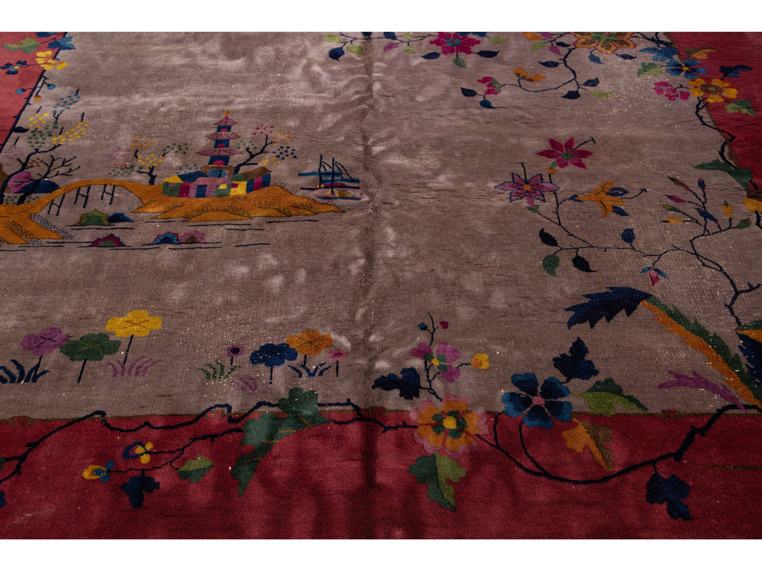 Antique Art Deco Chinese Wool Rug 9 X 12