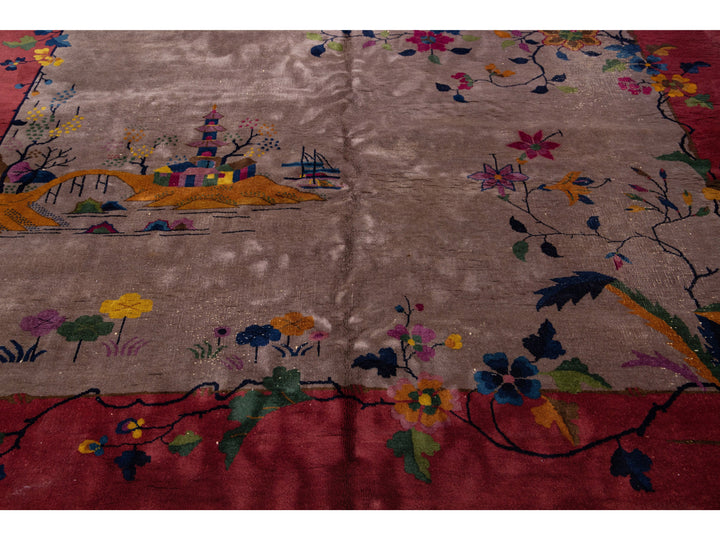 Antique Art Deco Chinese Wool Rug 9 X 12