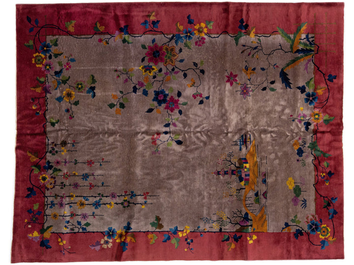 Antique Art Deco Chinese Wool Rug 9 X 12