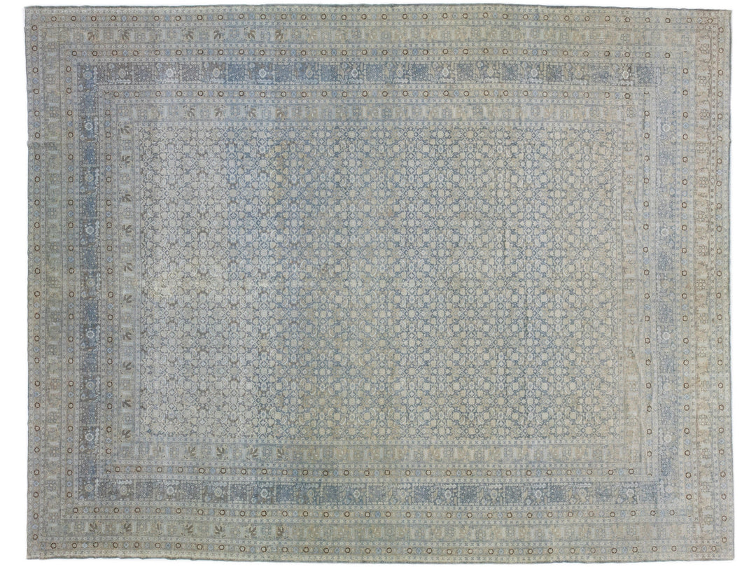 Gray Antique Persian Malayer Wool Rug Handmade with Allover Floral Pattern