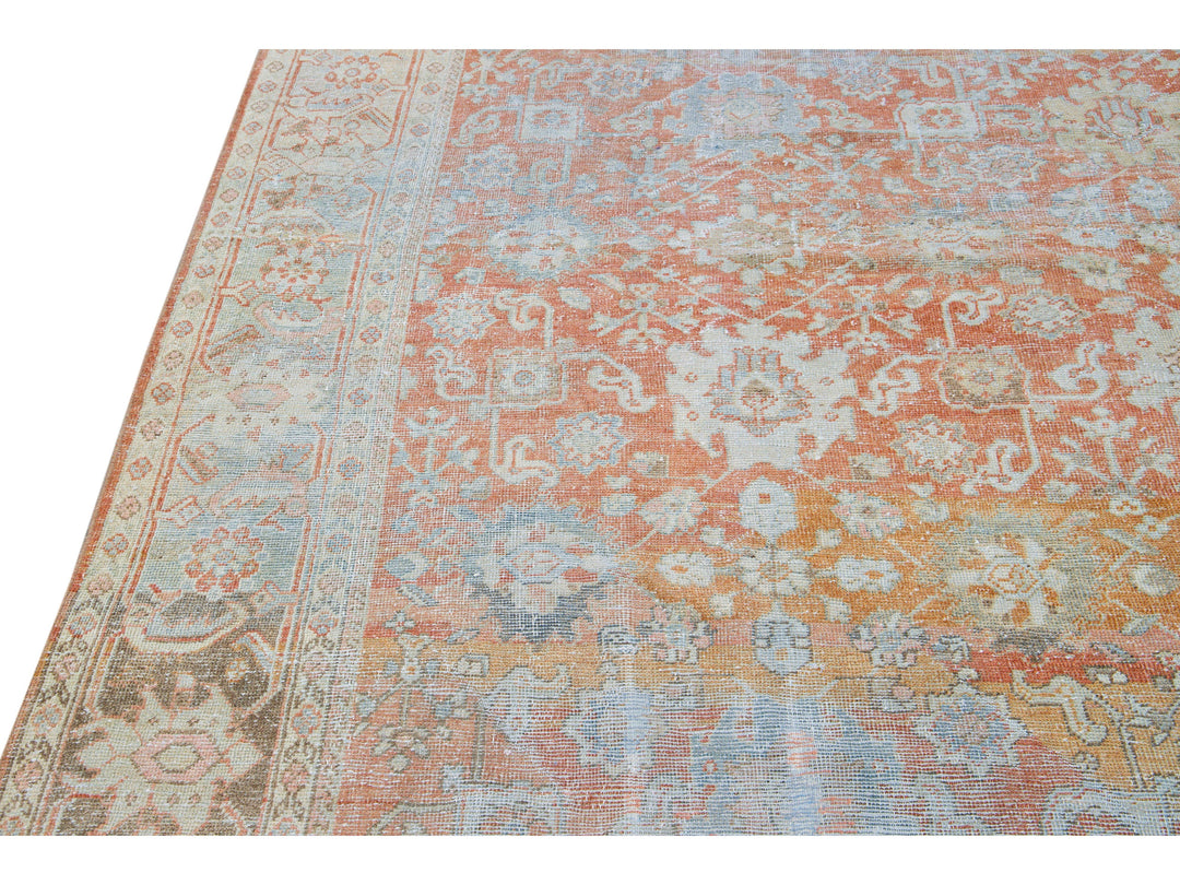 Antique Sultanabad Handmade Floral Pattern Designed Red Wool Rug