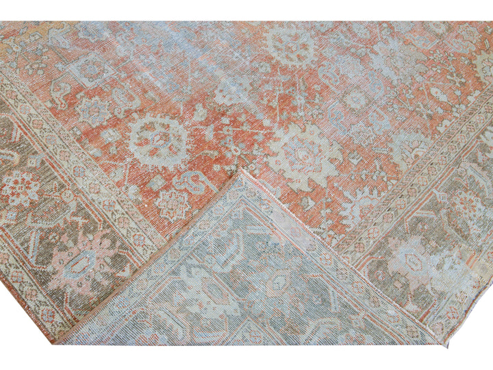 Antique Sultanabad Handmade Floral Pattern Designed Red Wool Rug