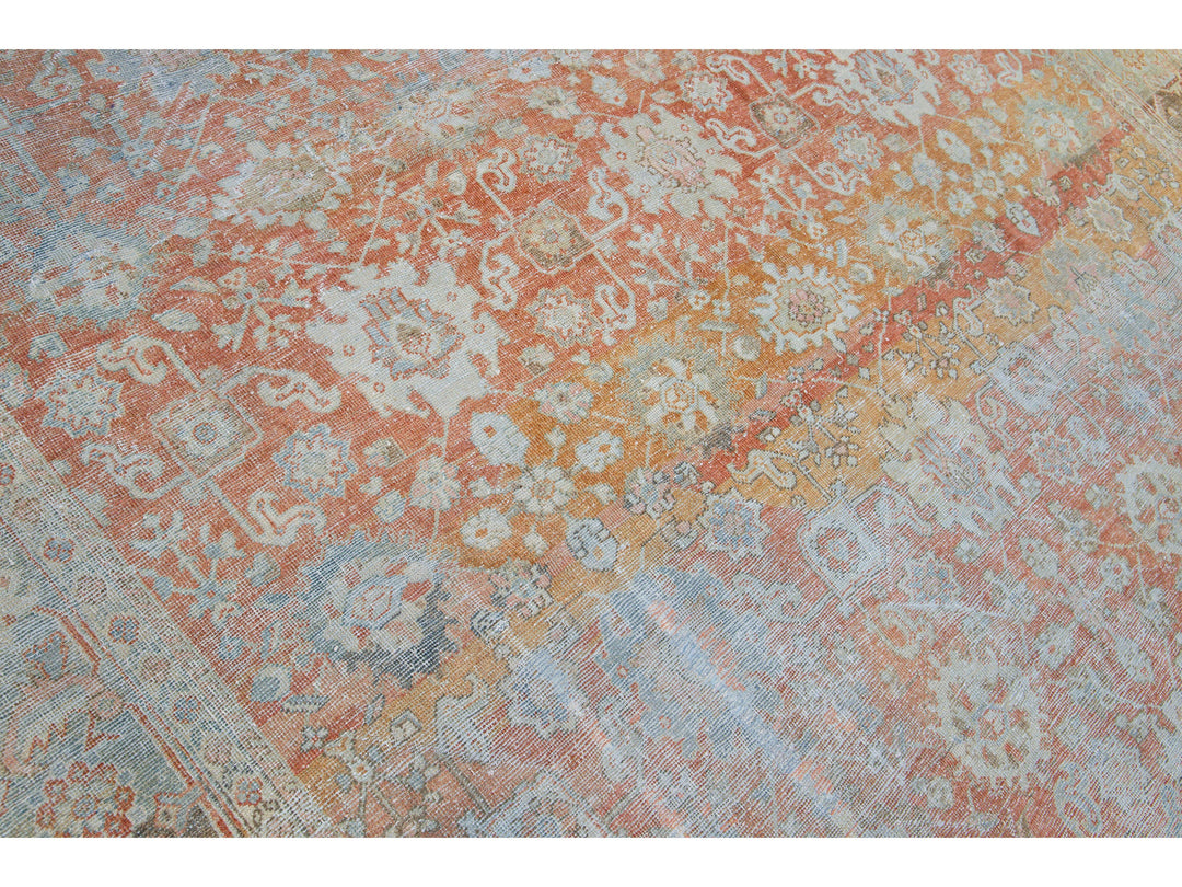 Antique Sultanabad Handmade Floral Pattern Designed Red Wool Rug