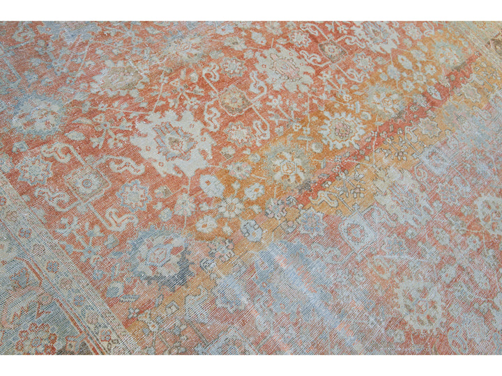 Antique Sultanabad Handmade Floral Pattern Designed Red Wool Rug