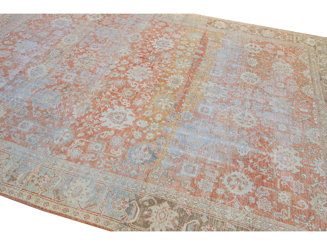 Antique Sultanabad Handmade Floral Pattern Designed Red Wool Rug