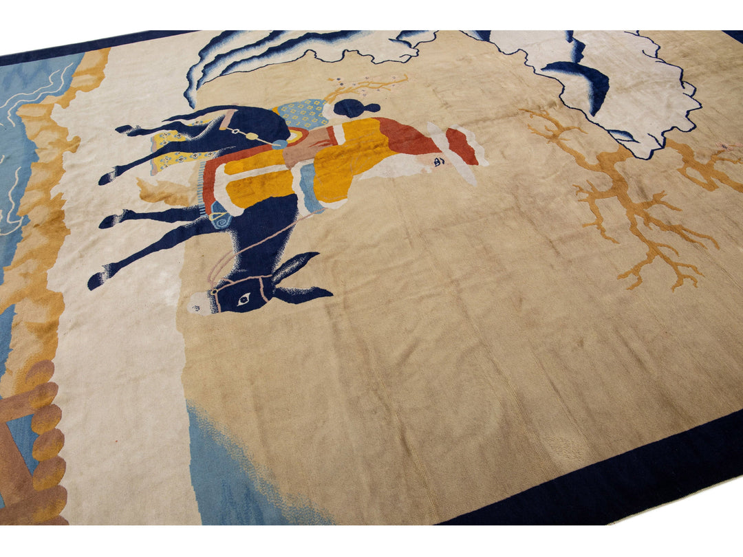 Antique Chinese Art Deco Wool Rug 10 X 12