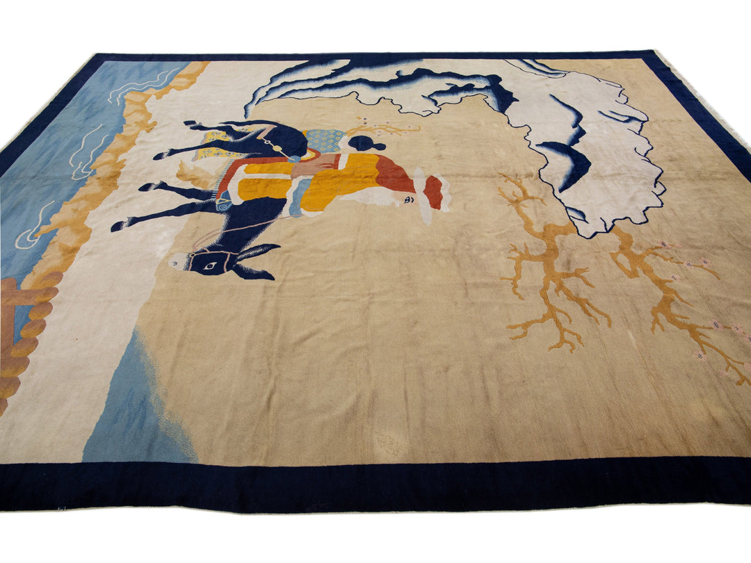 Antique Chinese Art Deco Wool Rug 10 X 12