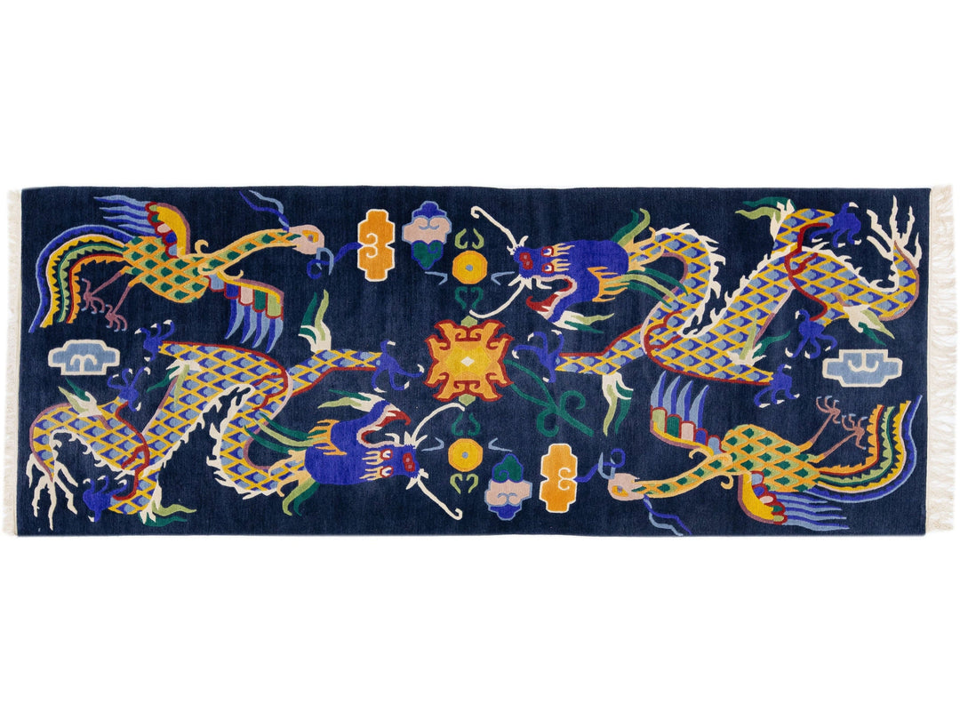 Vintage Peking Chinese Wool Rug 3 X 8