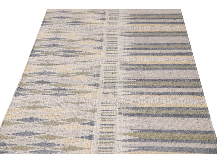 Modern Swedish Style Beige Handmade Geometric Wool Runner