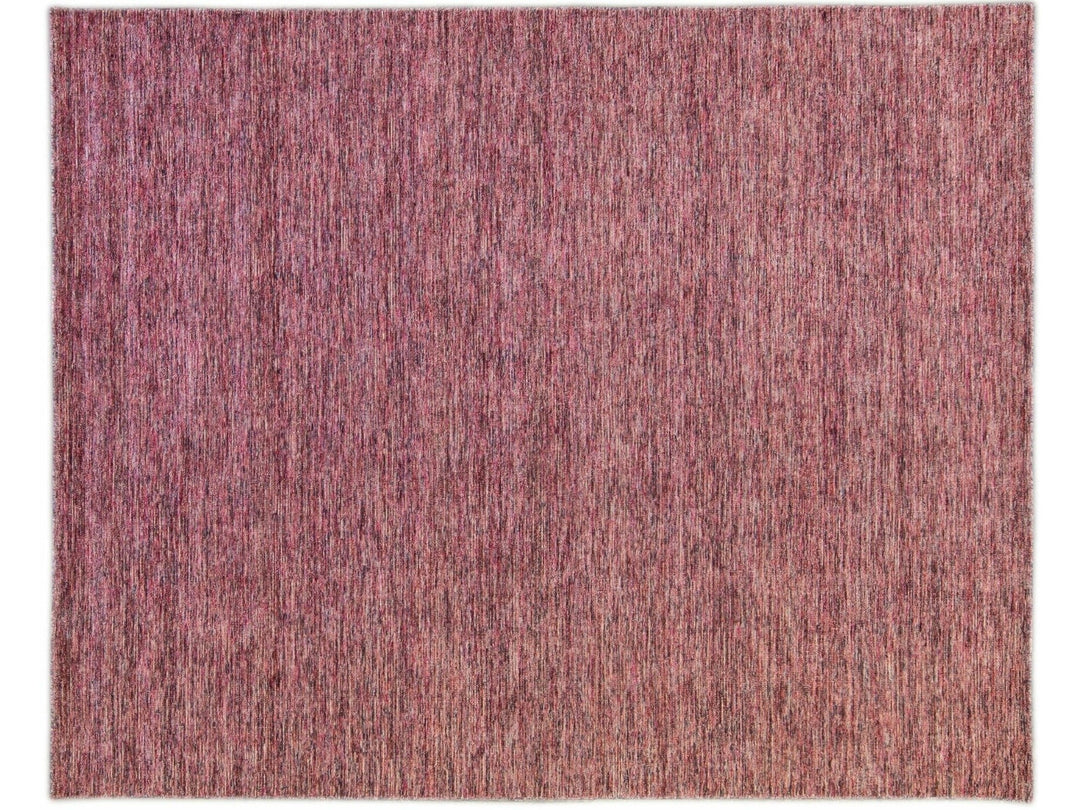 Modern Apadana's Groove Bamboo/Silk Handmade Red Rug