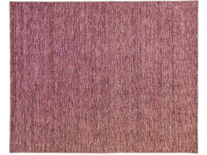 Modern Apadana's Groove Bamboo/Silk Handmade Red Rug