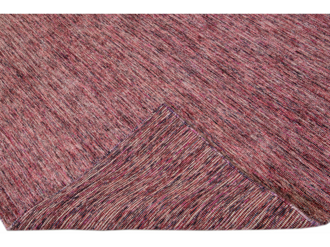 Modern Apadana's Groove Bamboo/Silk Handmade Red Rug