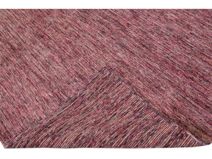 Modern Apadana's Groove Bamboo/Silk Handmade Red Rug