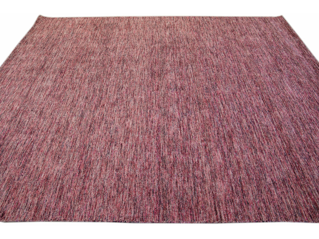 Modern Apadana's Groove Bamboo/Silk Handmade Red Rug