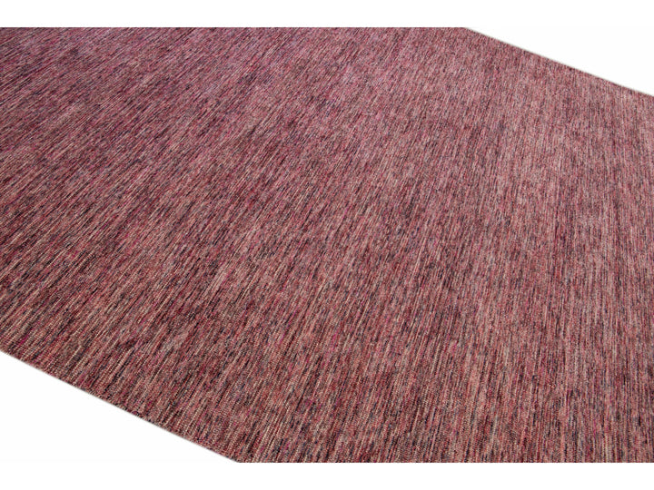 Modern Apadana's Groove Bamboo/Silk Handmade Red Rug