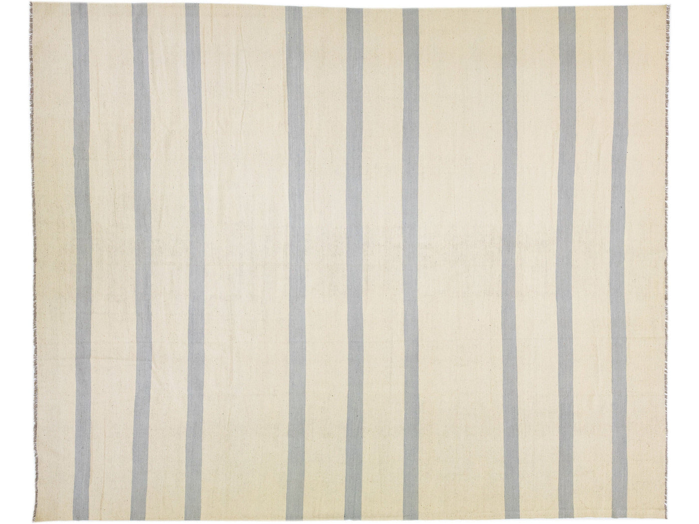 Modern Kilim Flat-Weave Beige Oversize Wool Rug with Stripe Design
