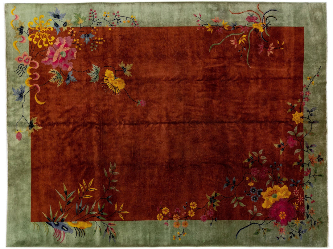 Antique Chinese Art Deco Wool Rug 9 X 12