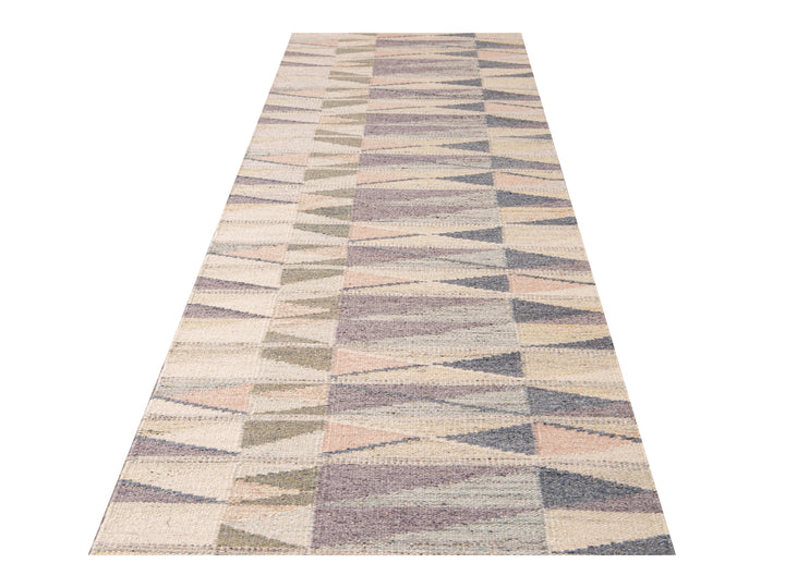 Modern Swedish Style Handmade Geometric Long Multicolor Wool Runner