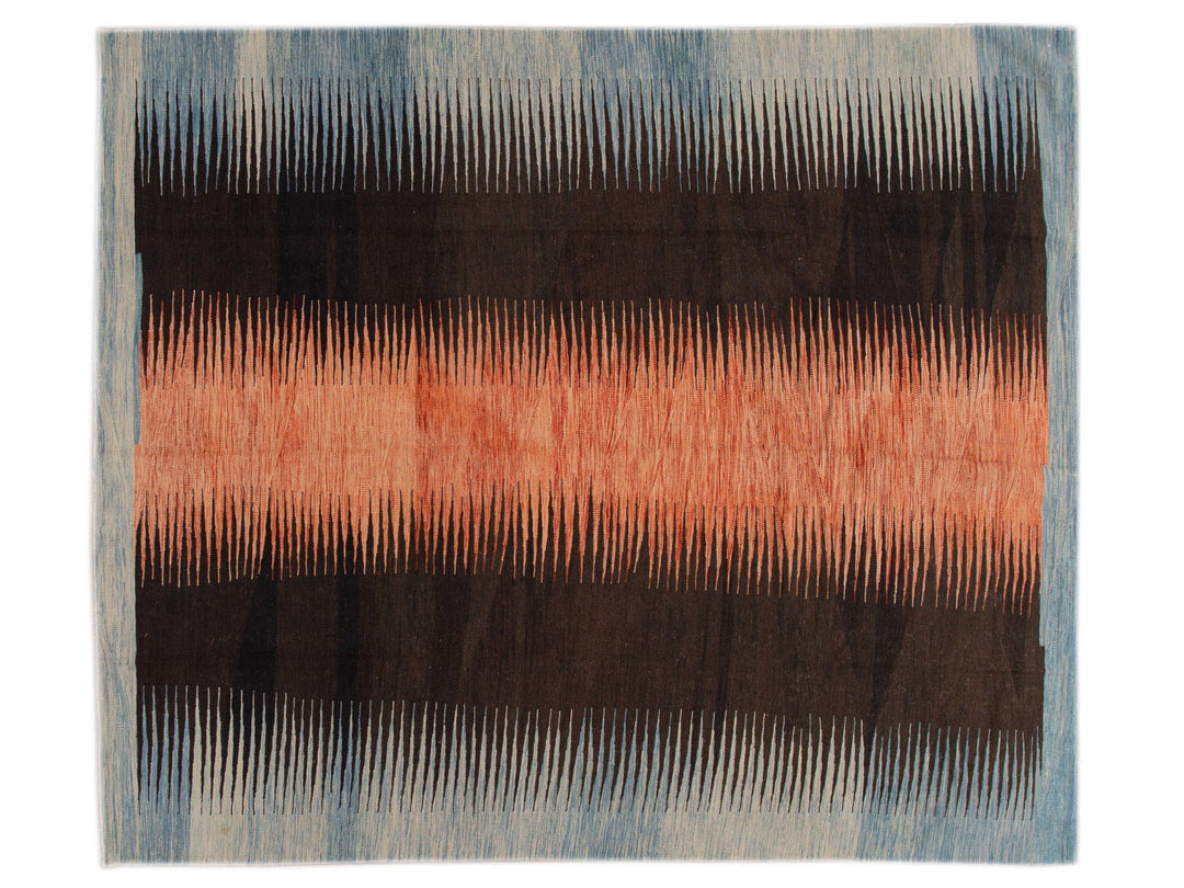 Modern Expressionist Flat-Weave Wool Rug 8 X 10