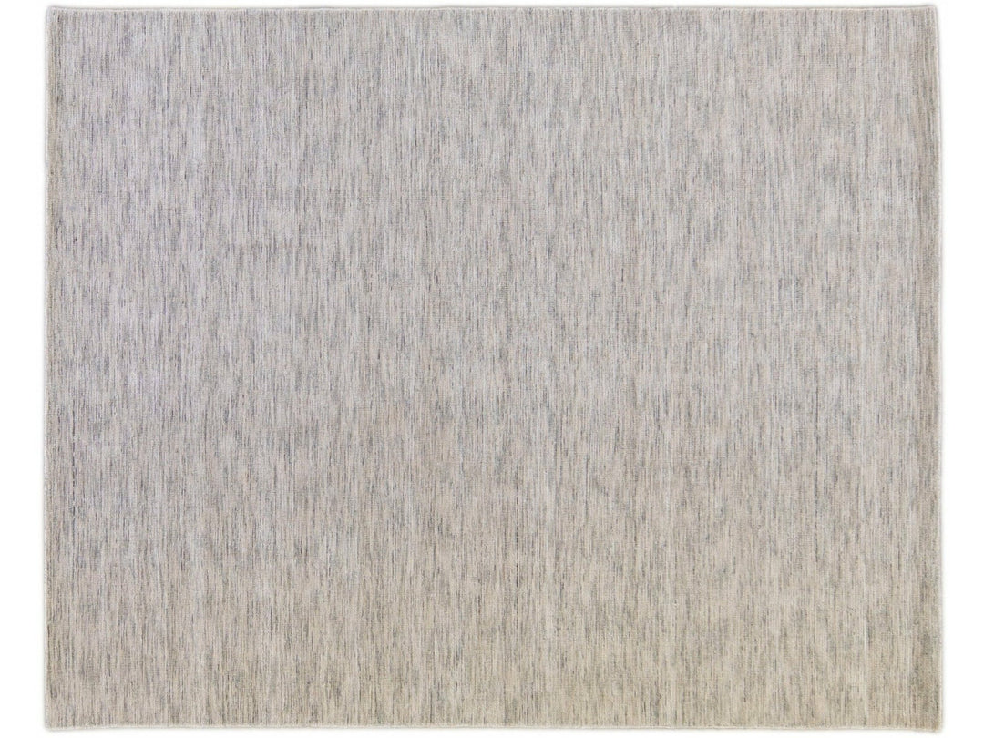 Modern Apadana's Groove Bamboo/Silk Handmade Beige and Gray Rug