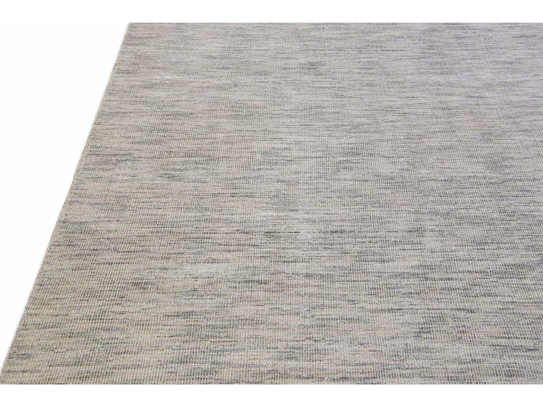 Modern Apadana's Groove Bamboo/Silk Handmade Beige and Gray Rug
