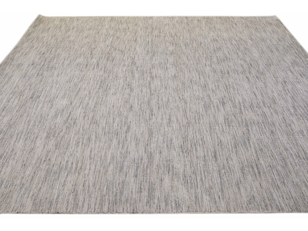 Modern Apadana's Groove Bamboo/Silk Handmade Beige and Gray Rug