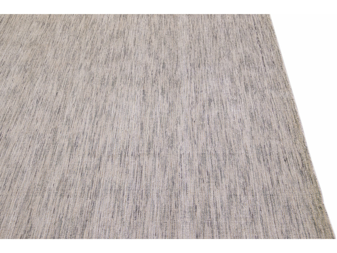 Modern Apadana's Groove Bamboo/Silk Handmade Beige and Gray Rug