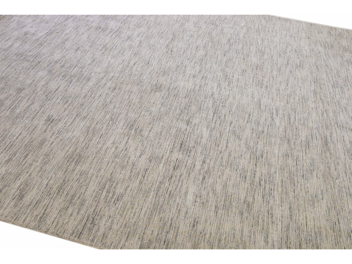 Modern Apadana's Groove Bamboo/Silk Handmade Beige and Gray Rug