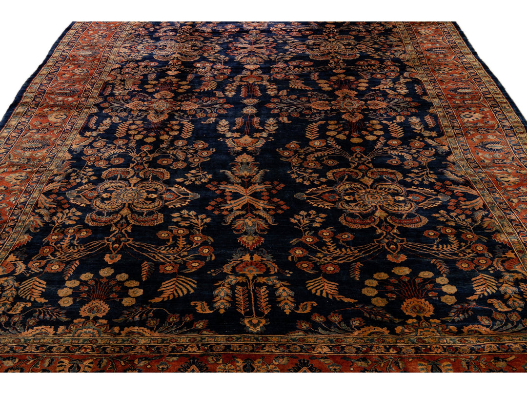 Antique Sarouk Wool Rug 12 X 19