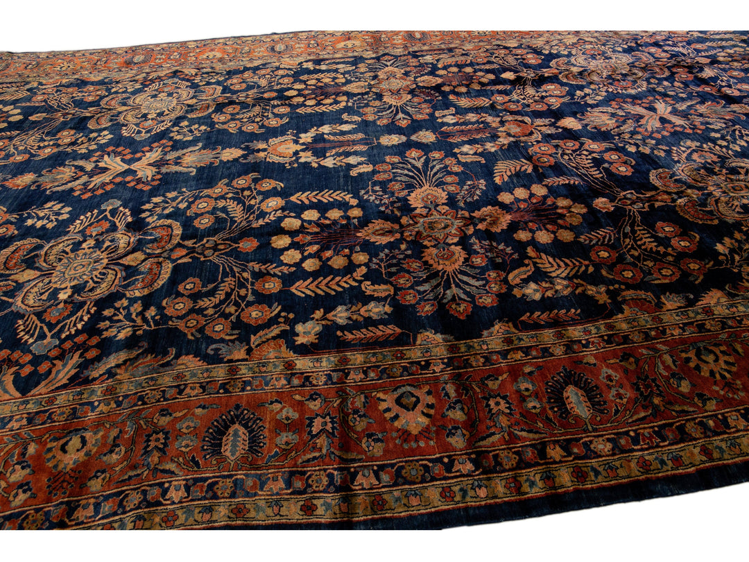 Antique Sarouk Wool Rug 12 X 19