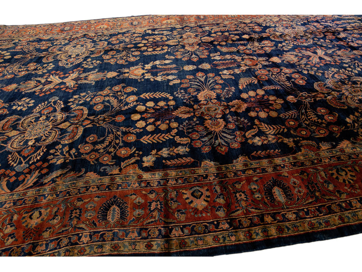 Antique Sarouk Wool Rug 12 X 19