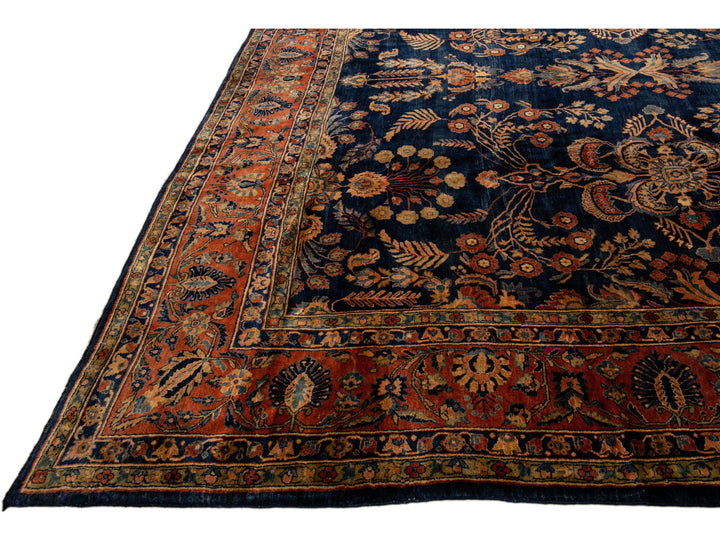 Antique Sarouk Wool Rug 12 X 19