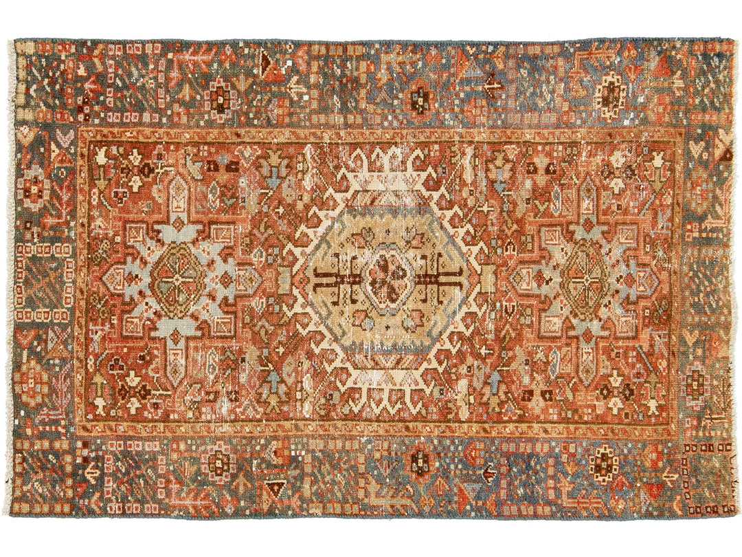 Antique Heriz Wool Rug 3 X 5