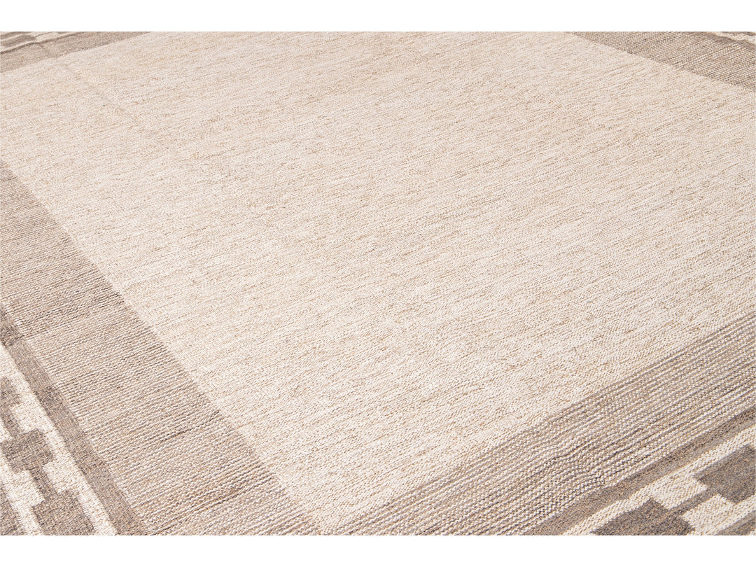 Modern Swedish Style Handmade Oversize Designed Beige Wool Rug