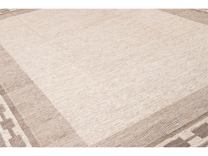 Modern Swedish Style Handmade Oversize Designed Beige Wool Rug