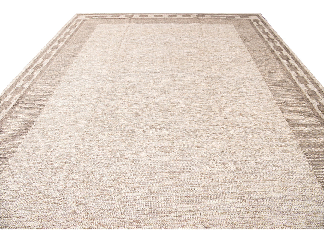 Modern Swedish Style Handmade Oversize Designed Beige Wool Rug
