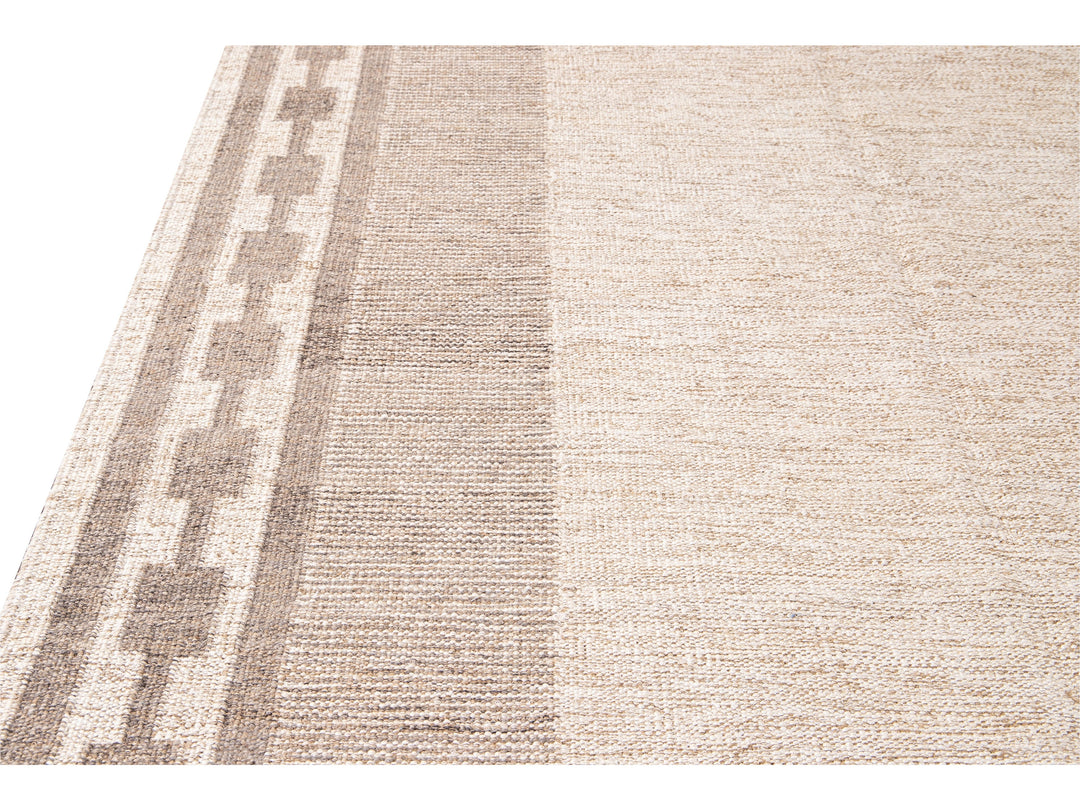 Modern Swedish Style Handmade Oversize Designed Beige Wool Rug