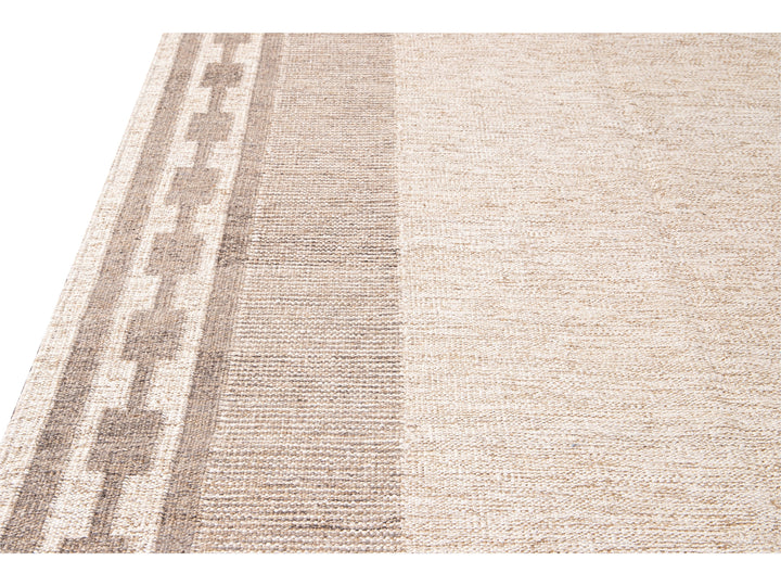 Modern Swedish Style Handmade Oversize Designed Beige Wool Rug