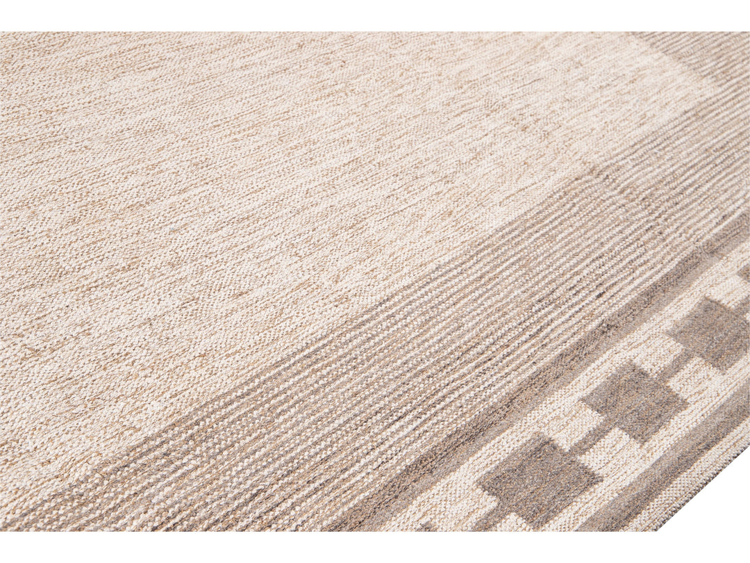 Modern Swedish Style Handmade Oversize Designed Beige Wool Rug